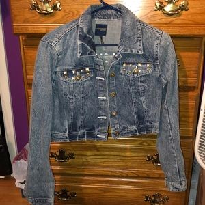 Studded crop jean jacket